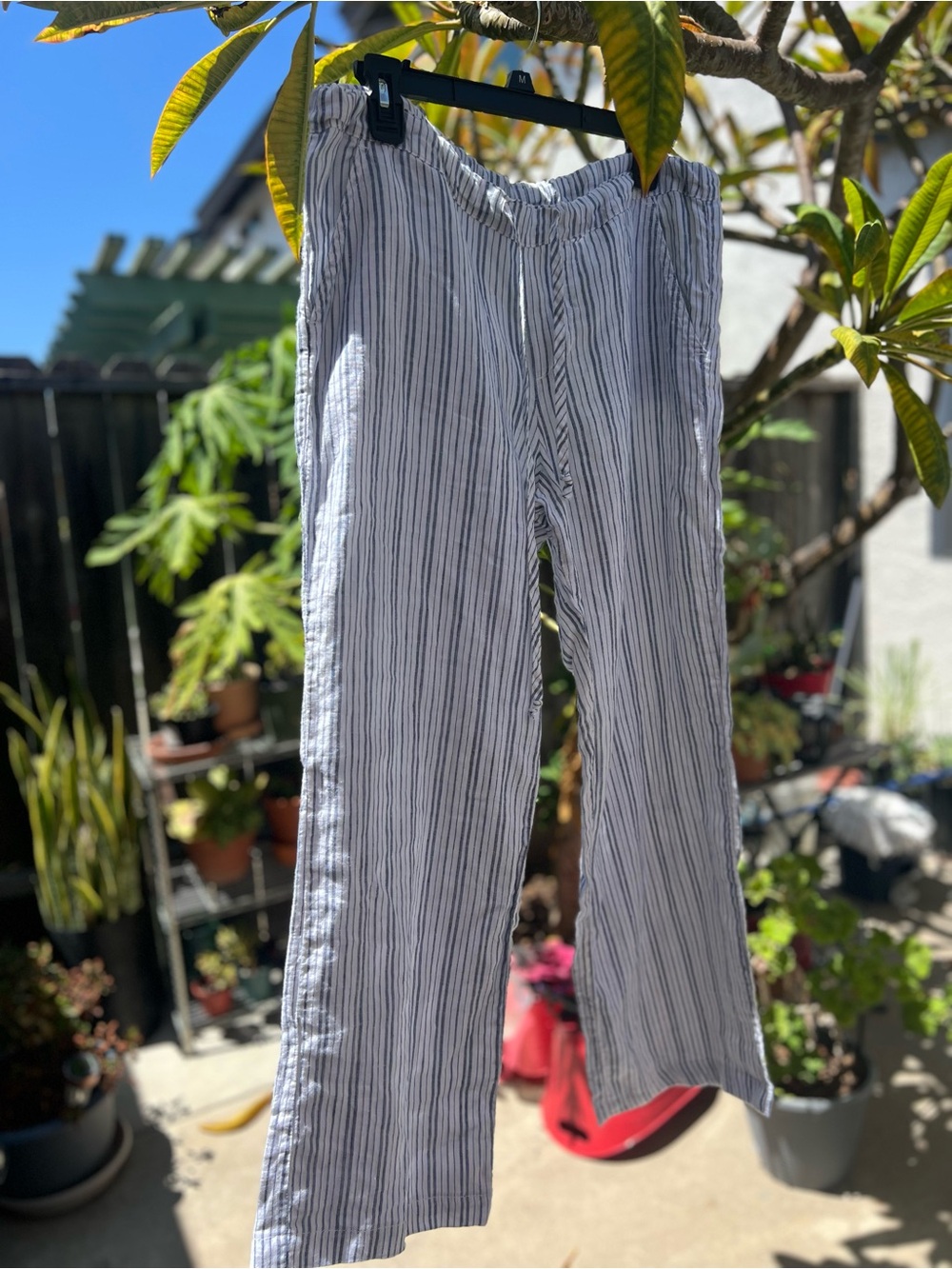 Lightweight Stripe Lounge Pants Fully Linen - White & Blue